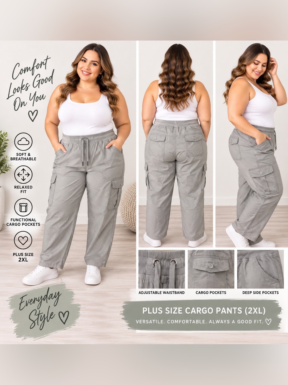 Plus Size Cargo Pants - Gray